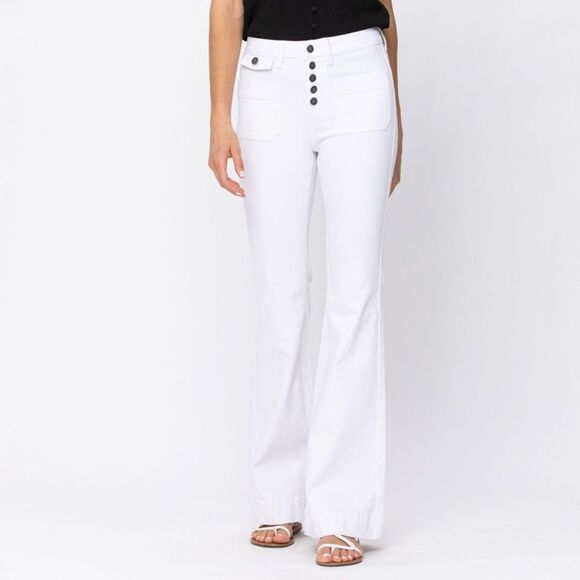 NWT Judy Blue White High Rise Button-Fly Patch Pocket Flare Jeans Size 27 NEW - Picture 7 of 15
